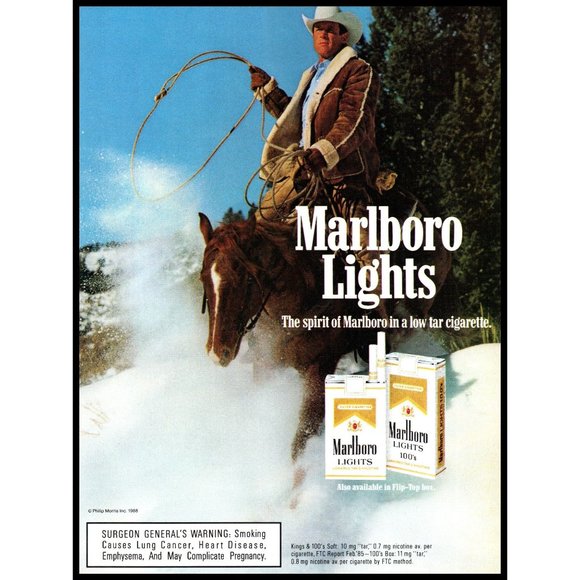1989 Marlboro Lights Cigarettes Vintage Print Ad Man Cowboy Hat Horse Wall Art - Picture 1 of 1